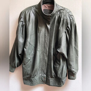 Vintage Oscar Leopold emerald green oversized soft leather full zip jacket Sz L